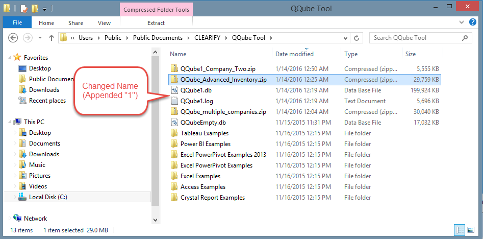 QQube rename extracted zip file database