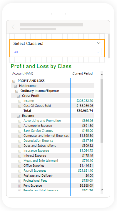 Custom QuickBooks Profit and Loss for 52/53 Tax Year on Mobile Device using Power BI