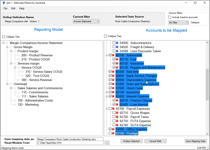 AHA Initial Opening Screen To Map Accounts from QQube Data Model