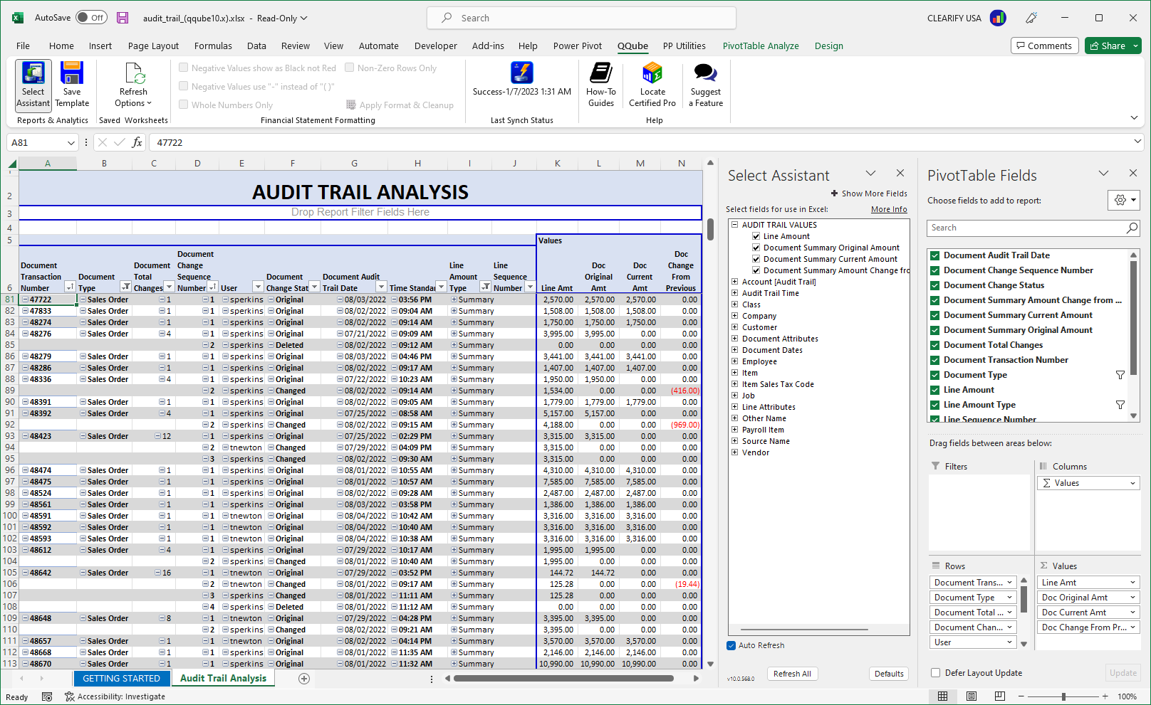 Custom QuickBooks Audit Trail Report using Excel