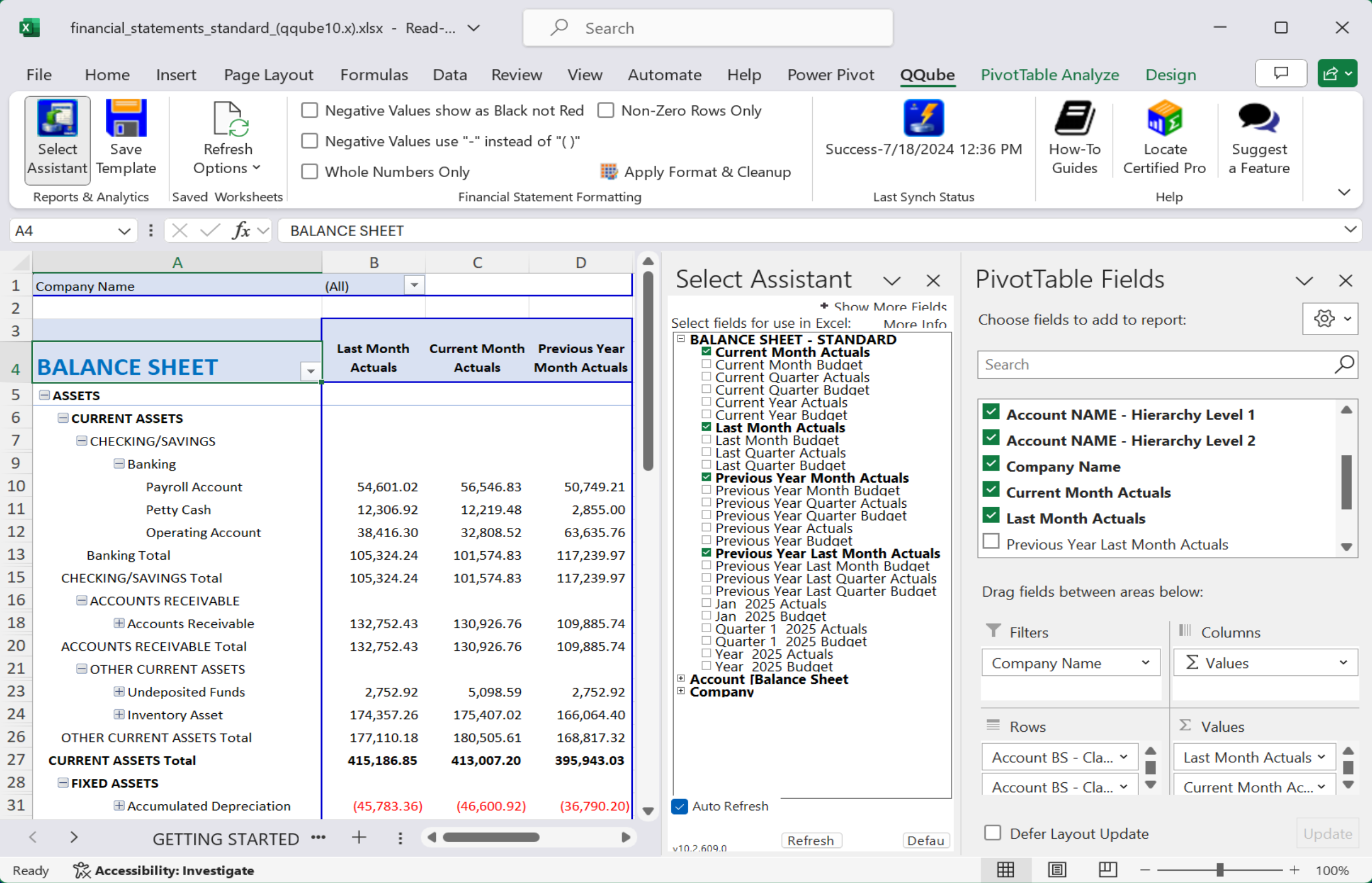 QQube for QuickBooks has out-of-the-box Excel Examples so you Never Start from Scratch