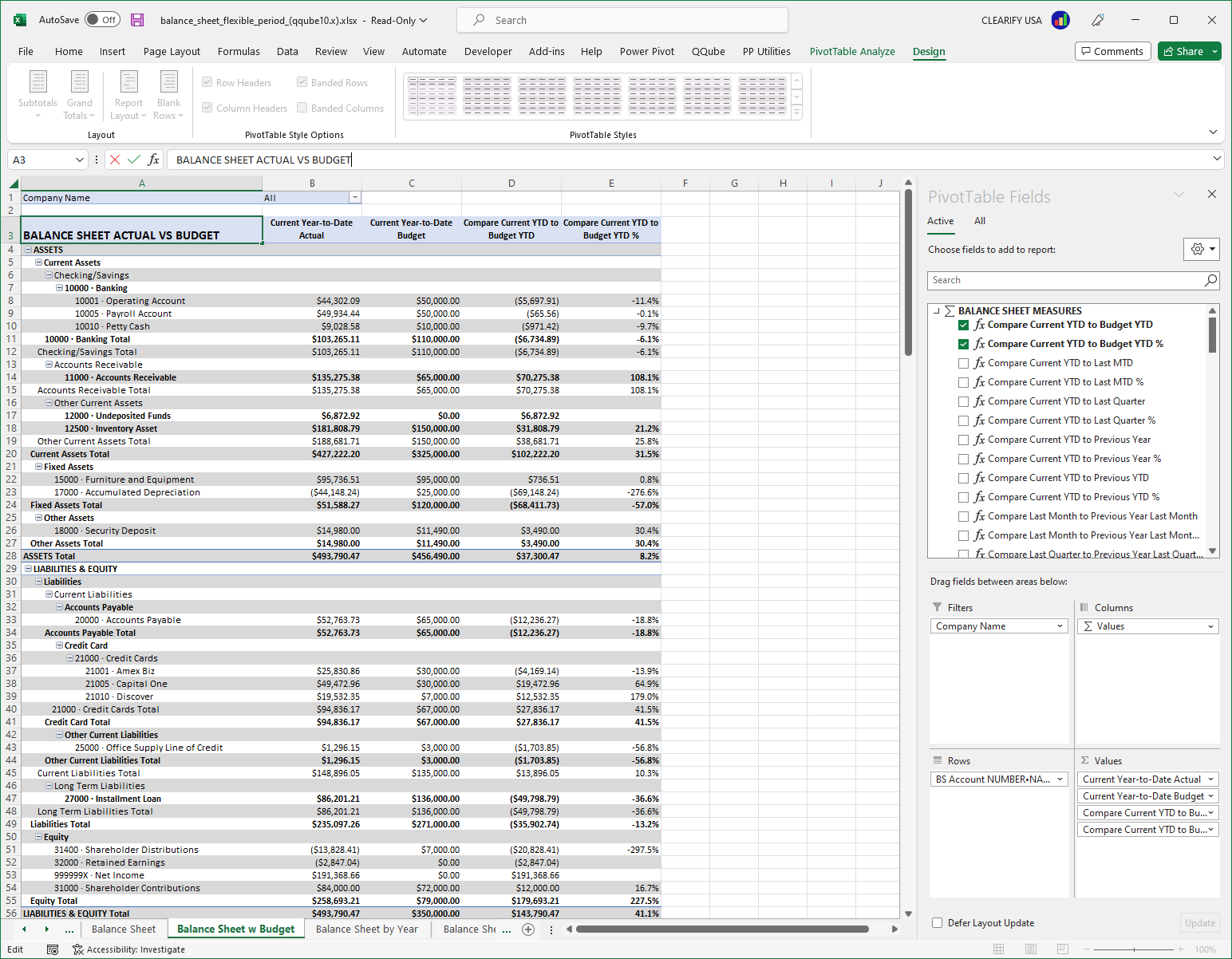 QuickBooks Balance Sheet (Flexible Period) Report using PowerPivot