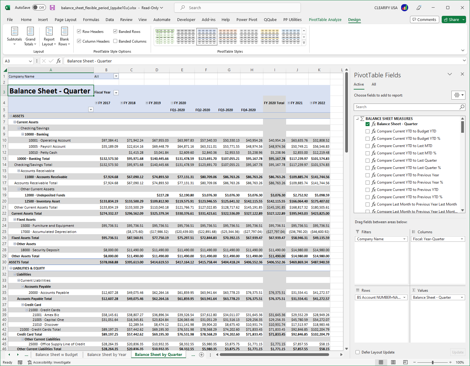 QuickBooks Balance Sheet Patterns (Flexible Period) Report using PowerPivot