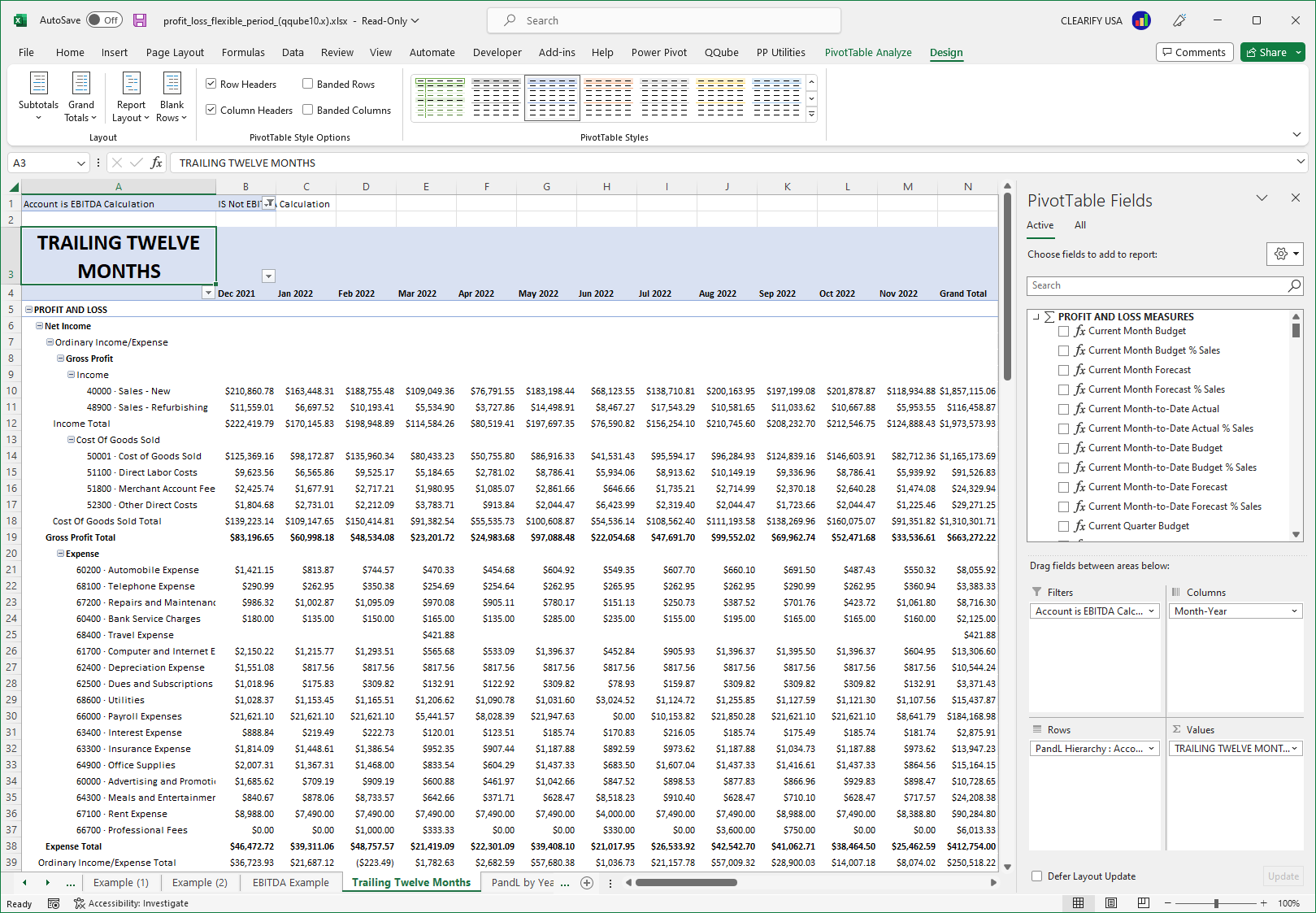 QuickBooks Trailing Twelve Months Report using PowerPivot