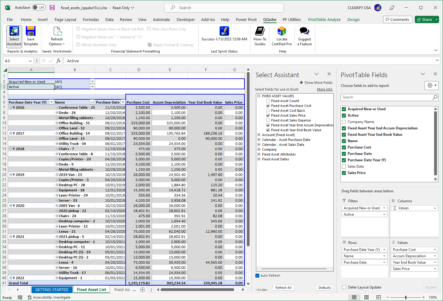 Custom QuickBooks Fixed Asset Listing using Excel