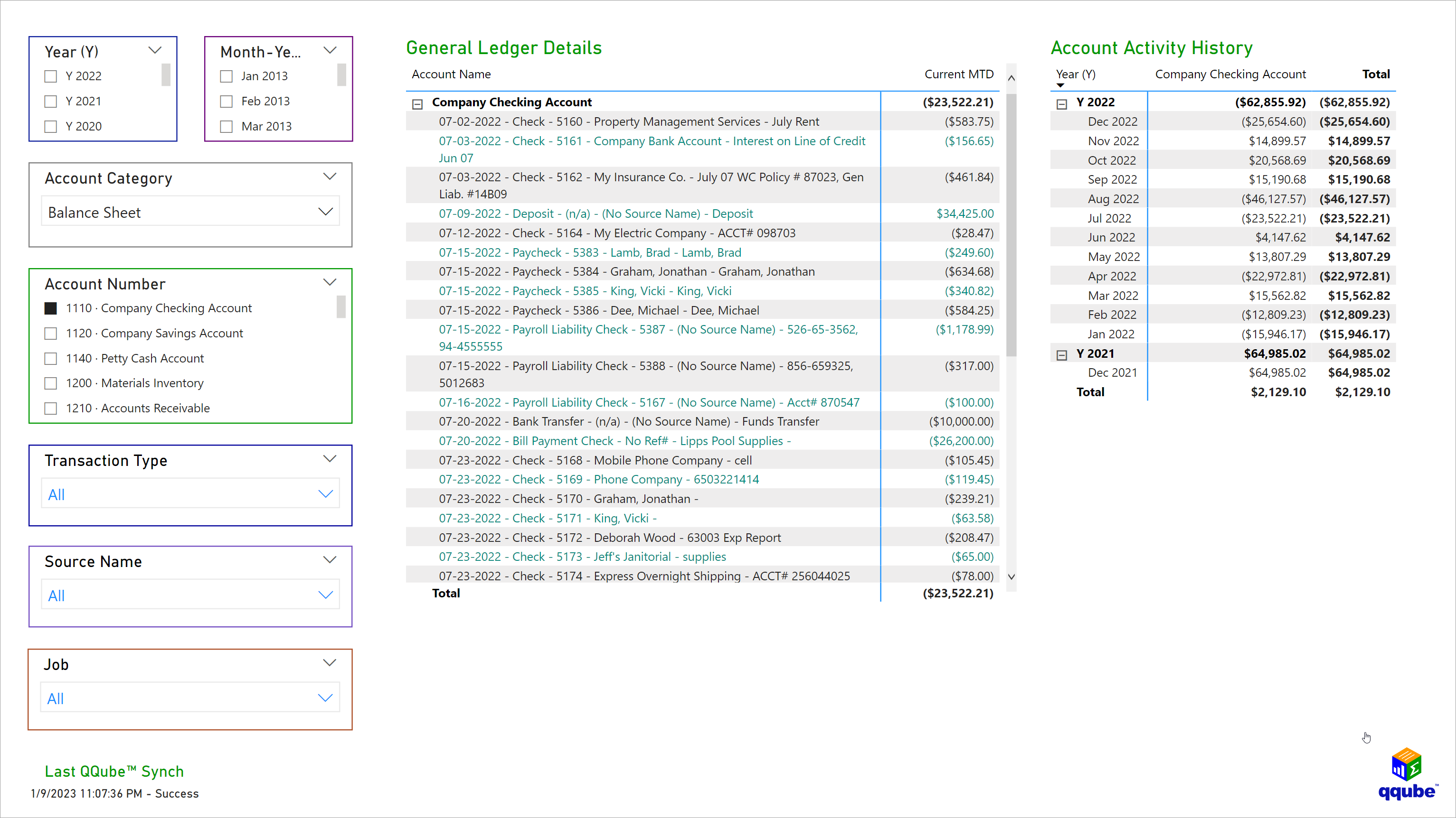 Custom QuickBooks General Ledger Detail Visualization using Power BI