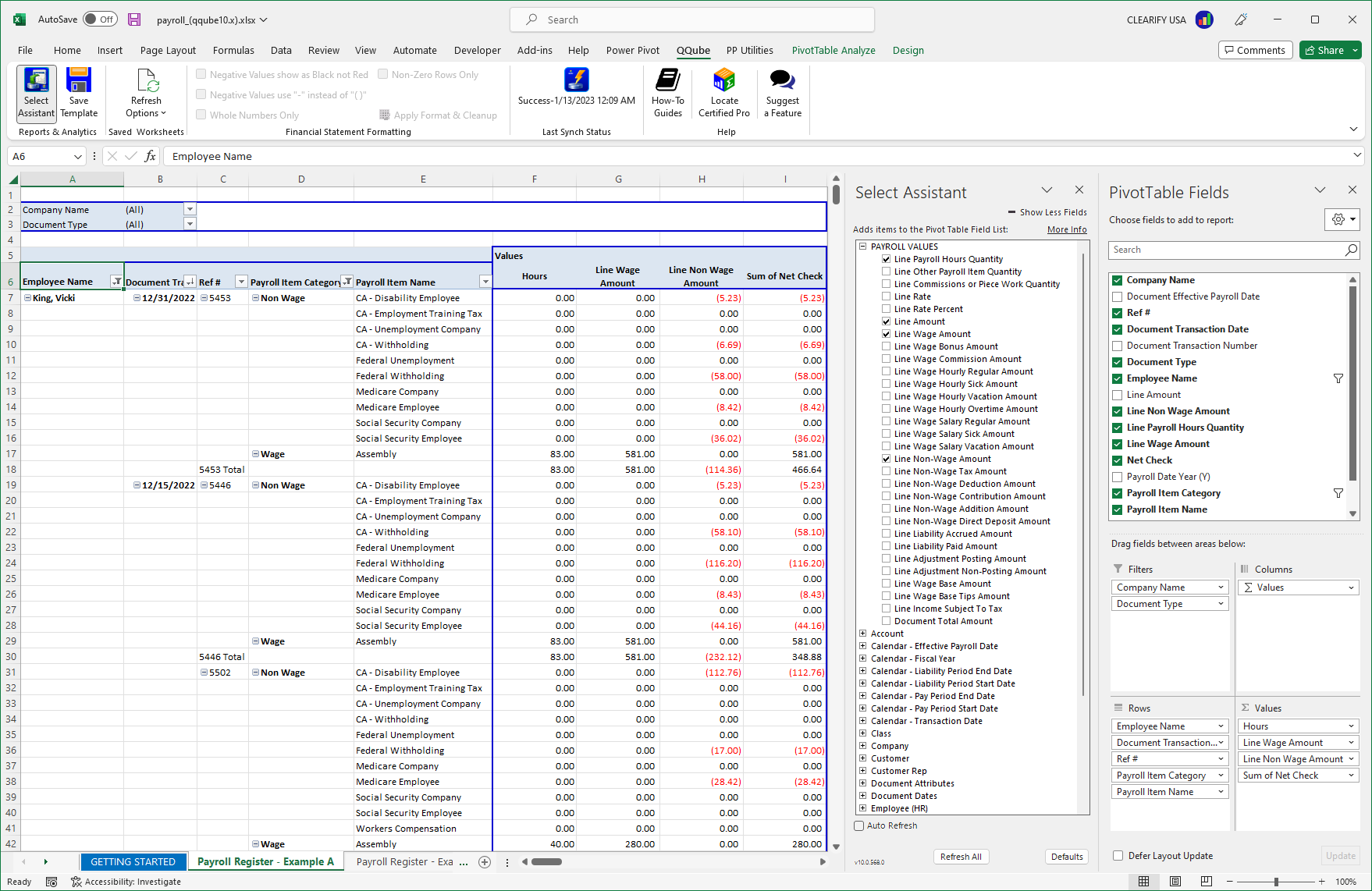 Custom QuickBooks Payroll Register Report using Excel