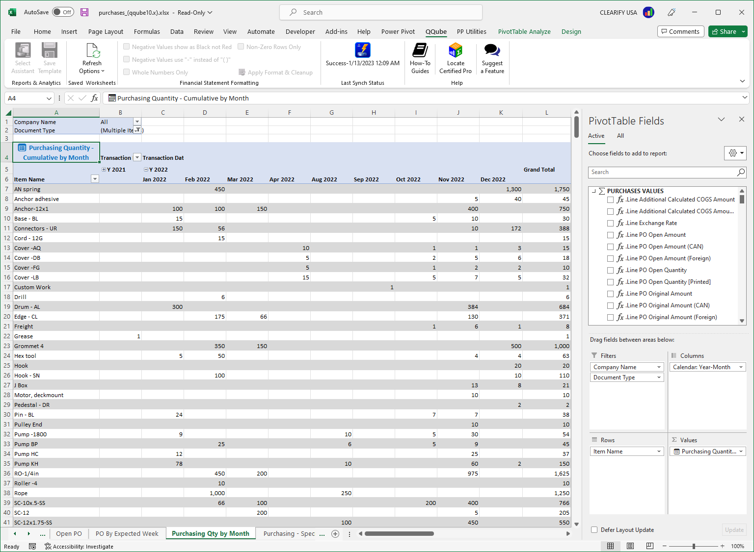 Custom QuickBooks Vendor Purchases by Period Report using PowerPivot