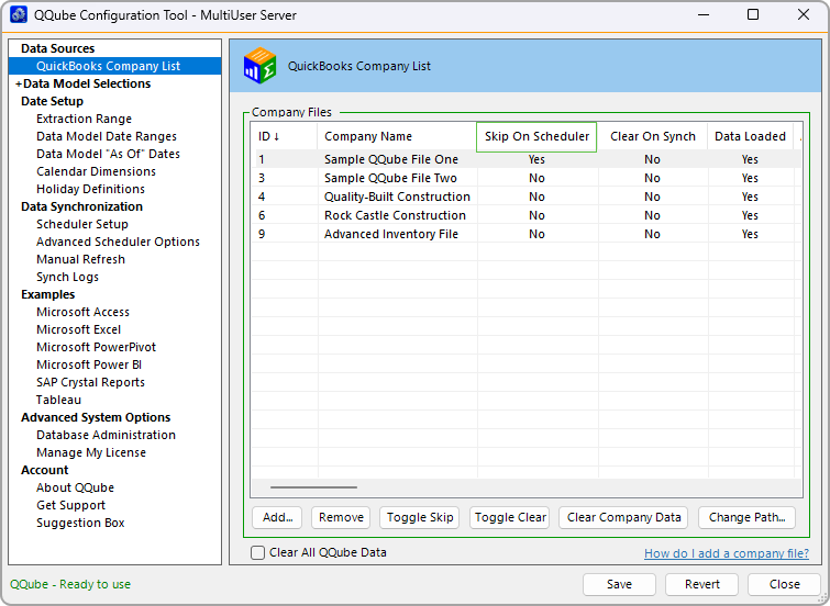 QQube for QuickBooks Contains Options for Synching Multiple QuickBooks Files