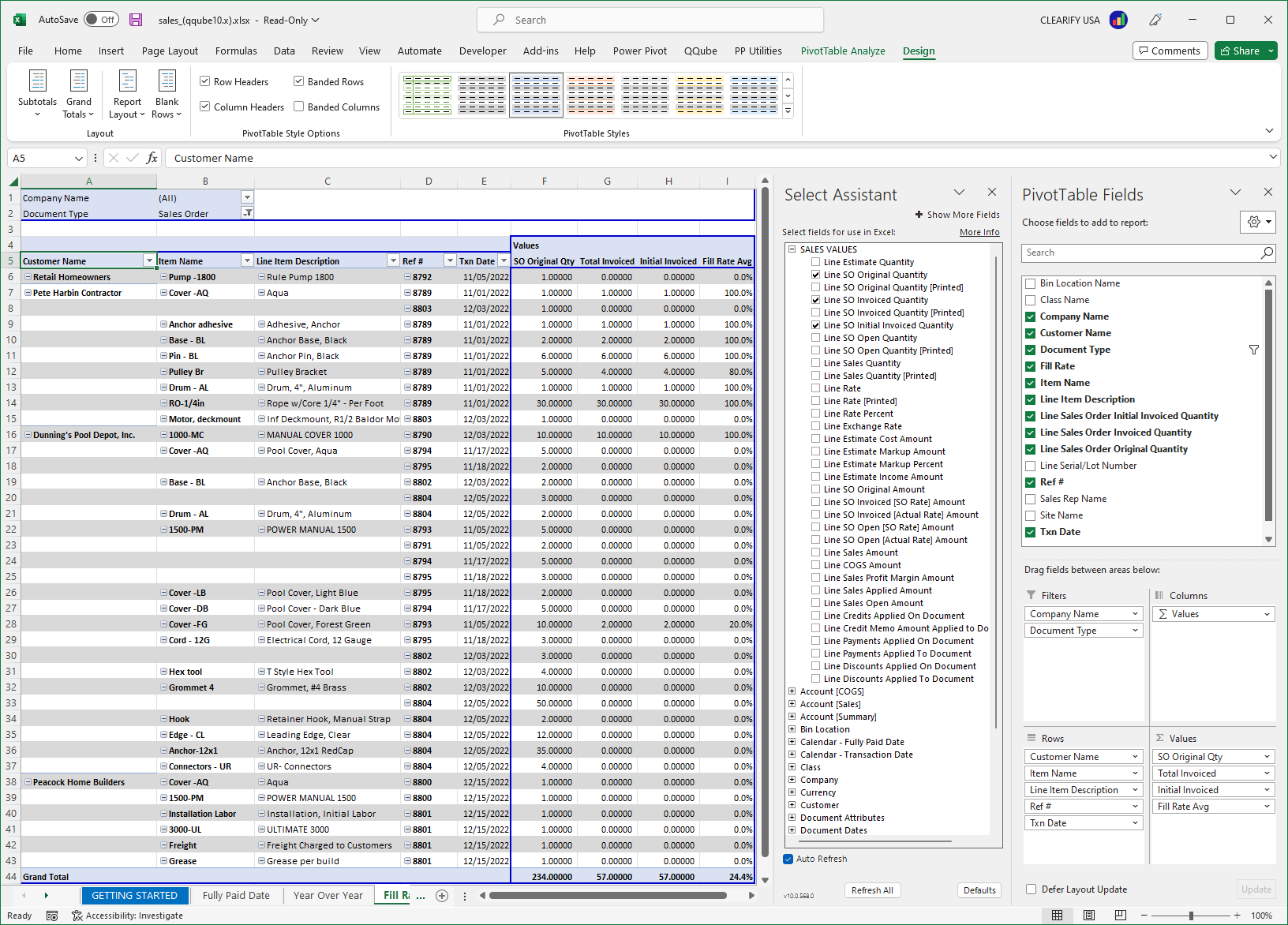 Custom QuickBooks Fill Rate Report using Excel