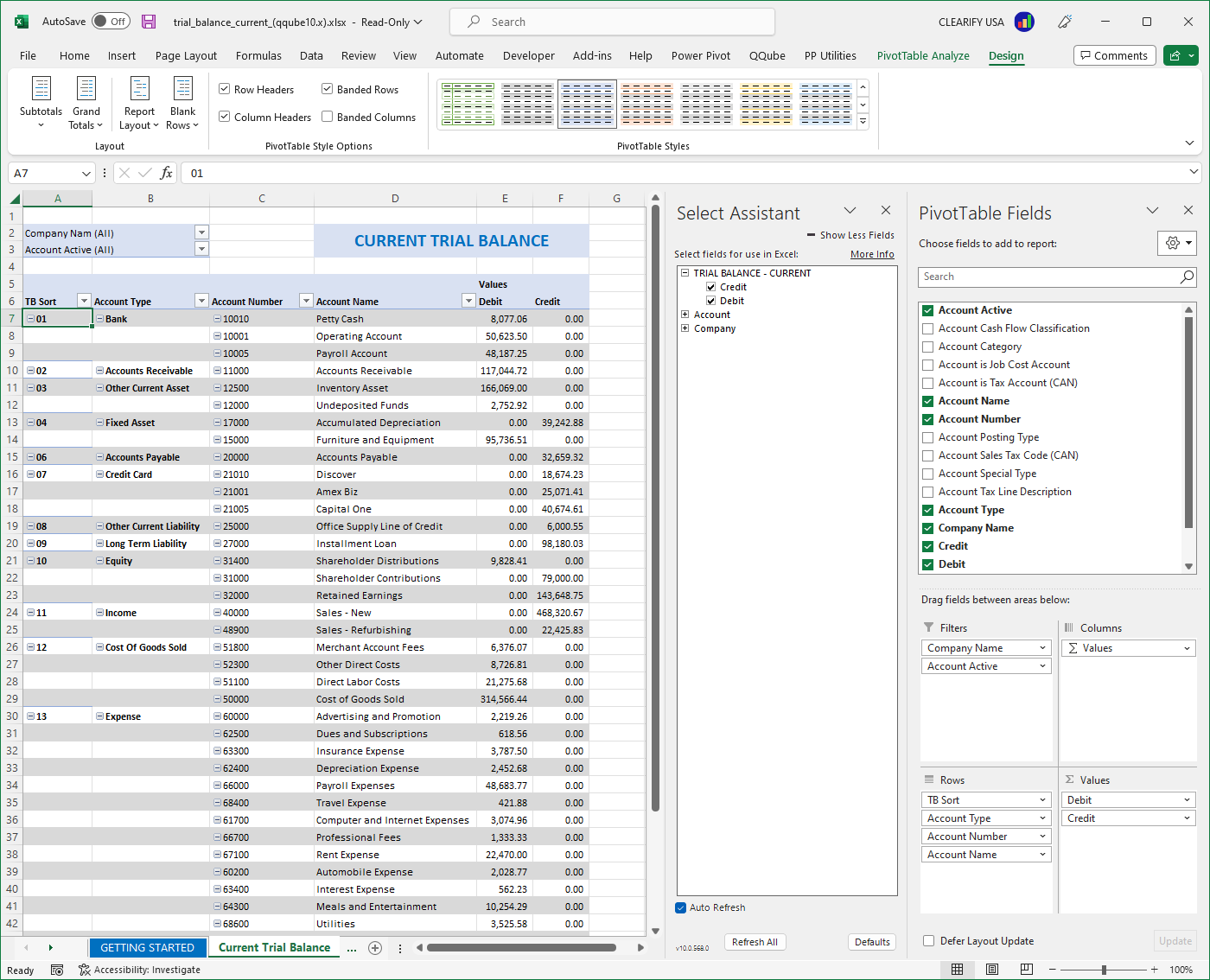 Custom QuickBooks Trial Balance Report using Excel