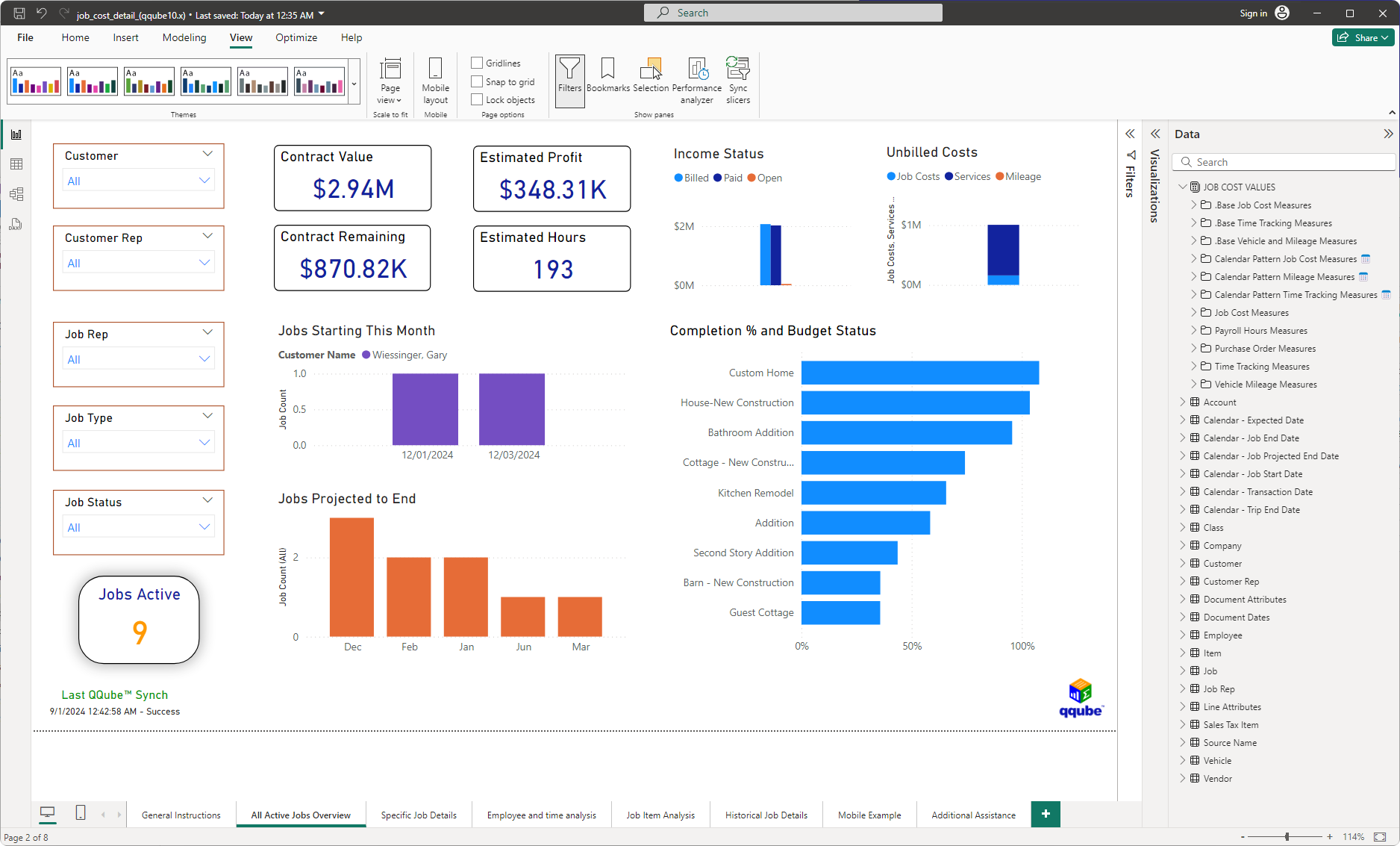 QuickBooks Job Cost Report in Power BI using QQube