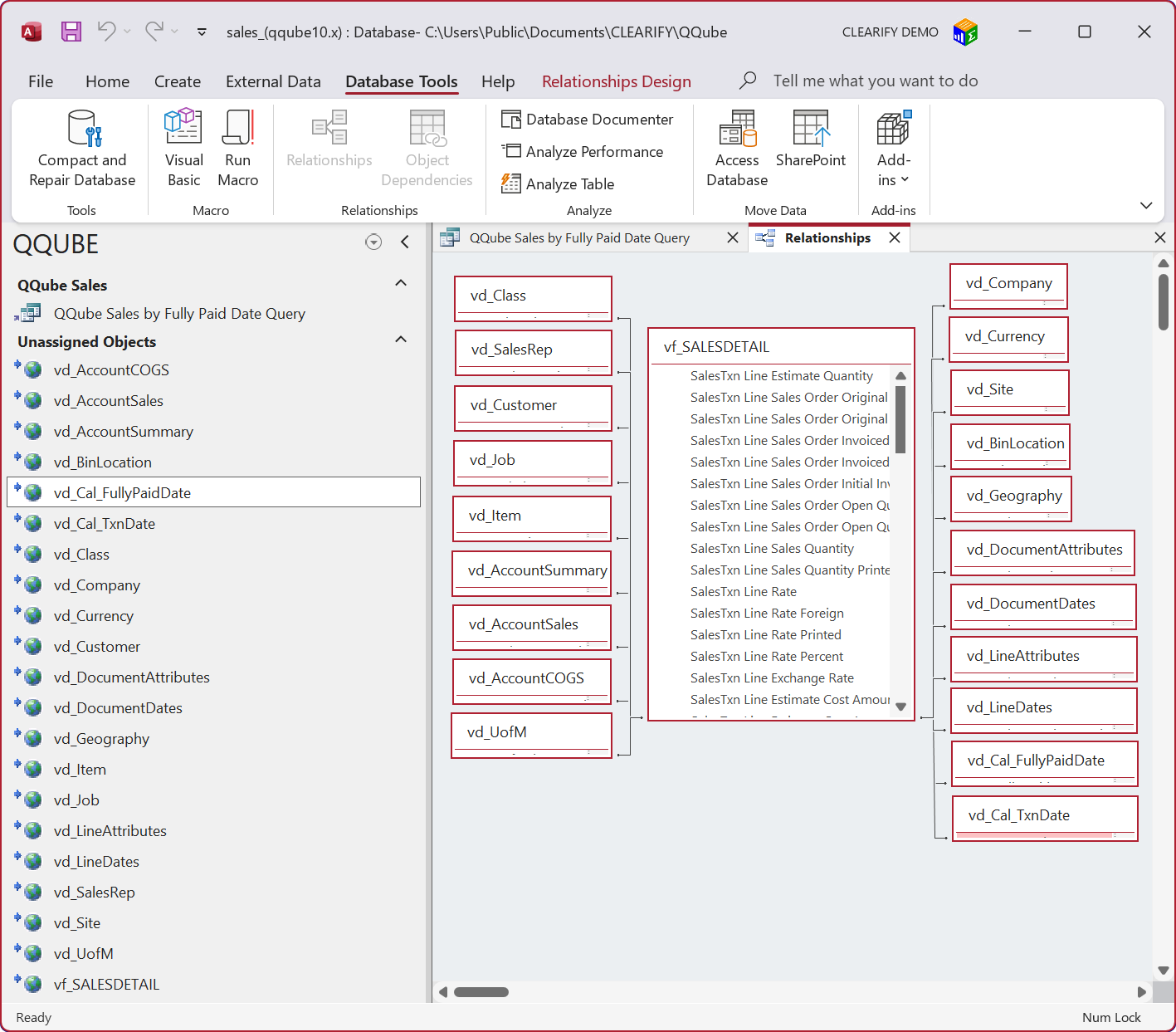 QuickBooks Sales Data Model in Microsoft Access