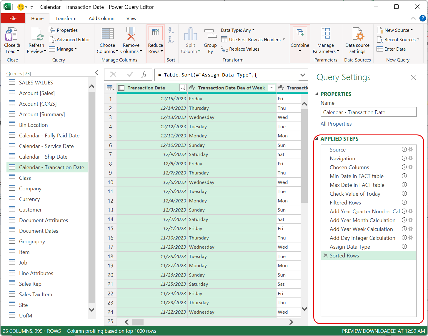 QuickBooks Sales Data Model in Power Query