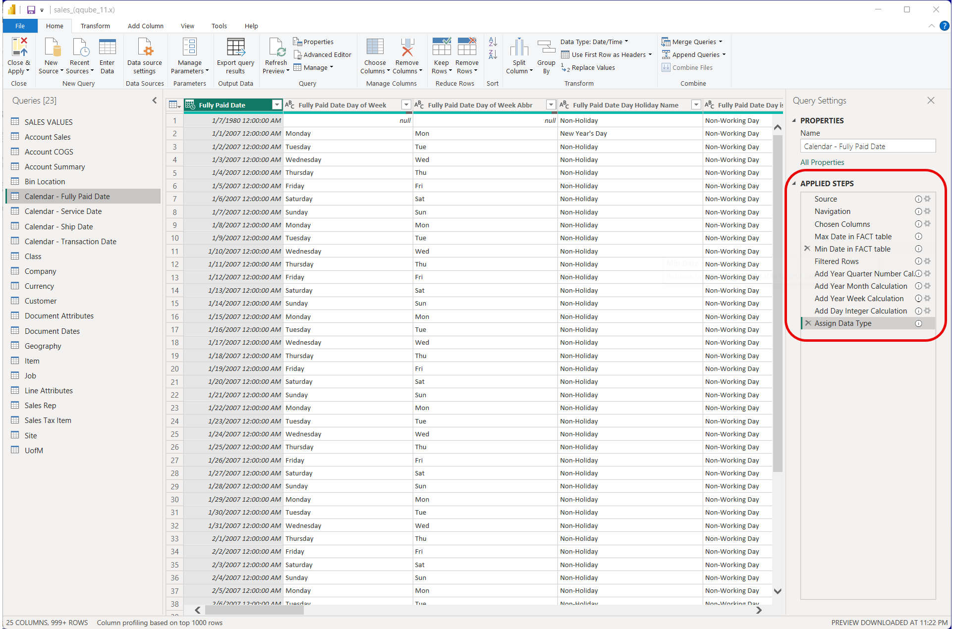 Prepared QQube Power Query connection for Power BI