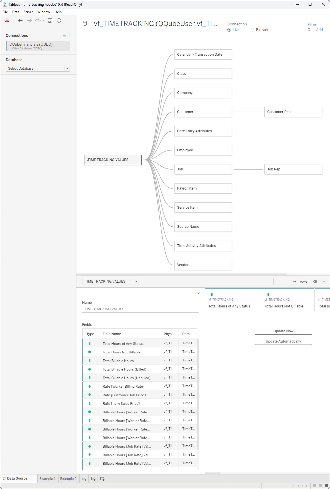 QuickBooks Time Tracking Data Model in Tableau