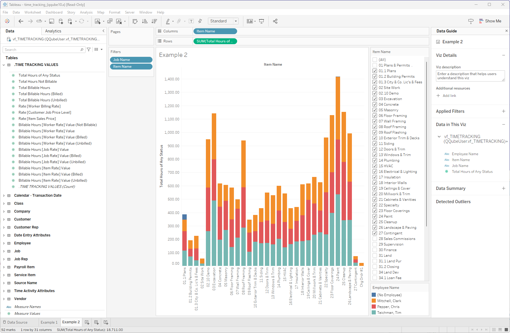 QuickBooks Time Tracking Report in Tableau using QQube